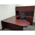 Mahogany U / C Suite Desk with Bullet Top and Overhead Storage